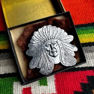VTG Sitting Bull Chief of the Sioux Brass Belt Buckle Lewis Buckles Chicago 70s